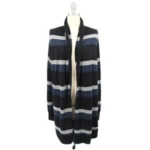 Joie Wool Cashmere Blend Open Front Black Gray Navy Striped Cardigan Sweater M